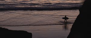 Preview wallpaper beach, surfer, silhouette, dark, dusk