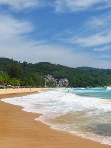 Preview wallpaper beach, tropics, sea, sand, palm trees, surf