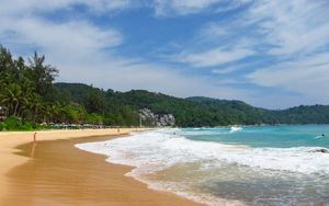 Preview wallpaper beach, tropics, sea, sand, palm trees, surf