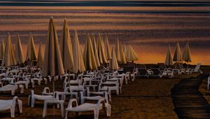 Preview wallpaper beach, umbrellas, coast, sand, sea