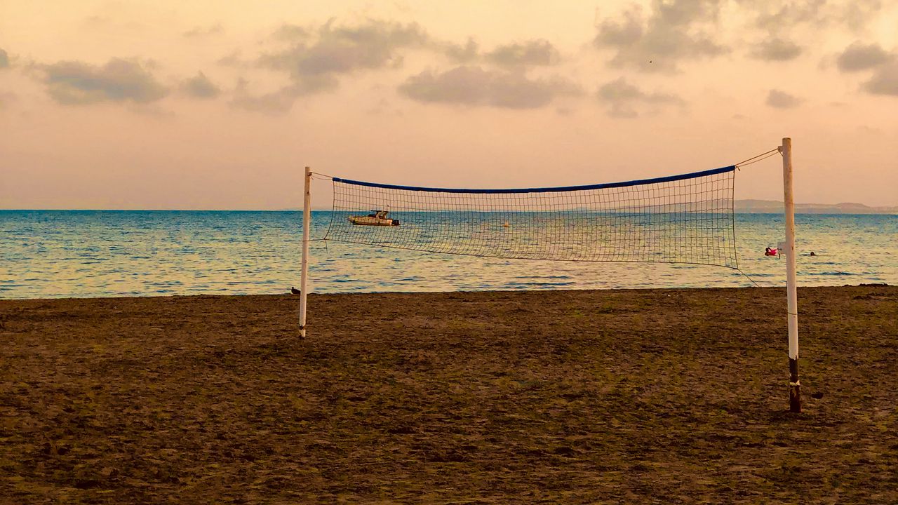 Wallpaper beach, volleyball, volleyball net, sea, horizon
