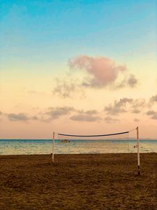 Preview wallpaper beach, volleyball, volleyball net, sea, horizon