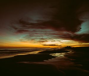 Preview wallpaper beach, water, clouds, twilight, dark