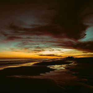 Preview wallpaper beach, water, clouds, twilight, dark