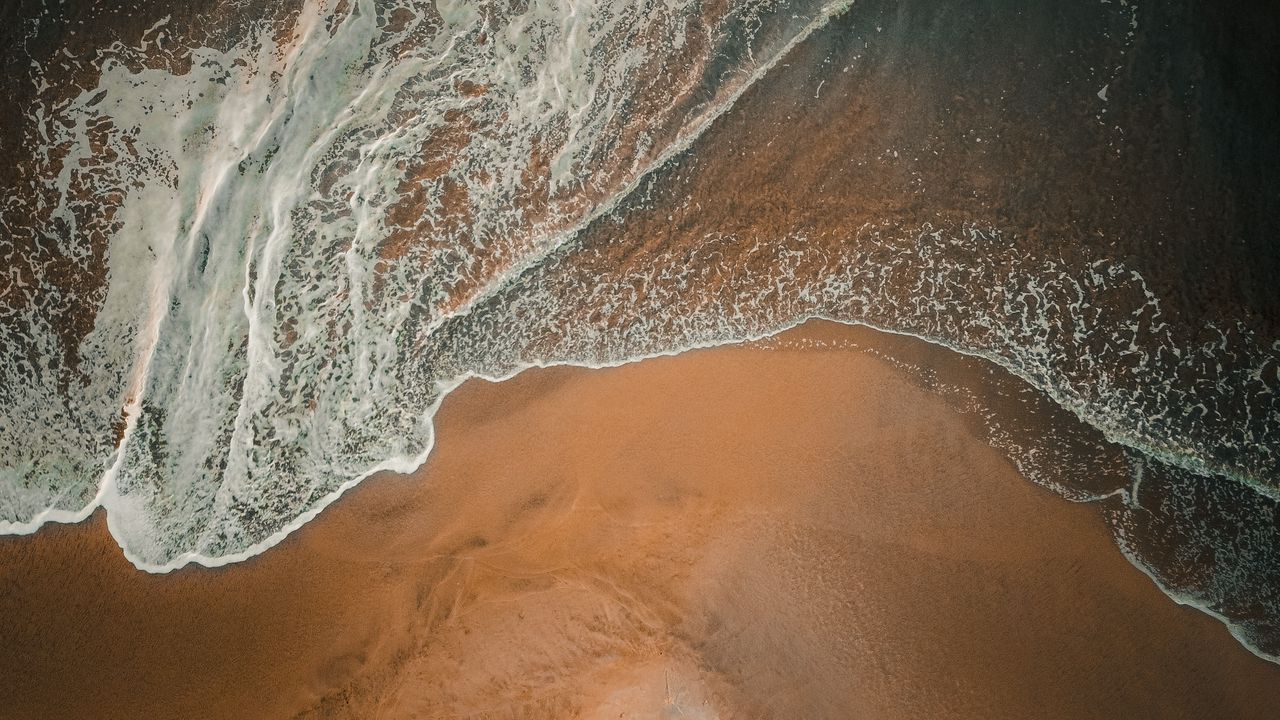 Wallpaper beach, wave, aerial view, sand