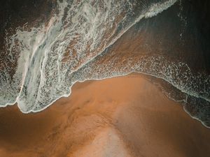 Preview wallpaper beach, wave, aerial view, sand
