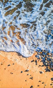 Preview wallpaper beach, wave, pebbles, sand, sea