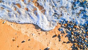 Preview wallpaper beach, wave, pebbles, sand, sea