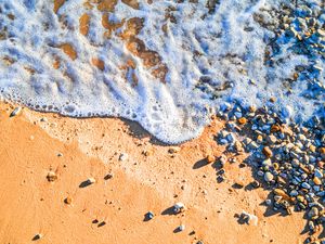 Preview wallpaper beach, wave, pebbles, sand, sea