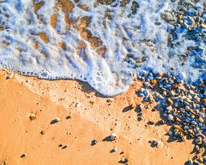 Preview wallpaper beach, wave, pebbles, sand, sea