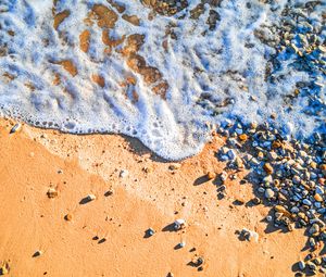 Preview wallpaper beach, wave, pebbles, sand, sea