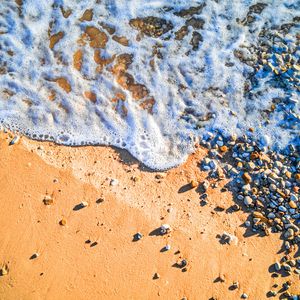 Preview wallpaper beach, wave, pebbles, sand, sea
