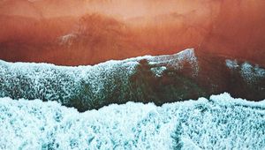 Preview wallpaper beach, waves, coast, aerial view, foam