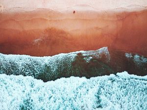 Preview wallpaper beach, waves, coast, aerial view, foam