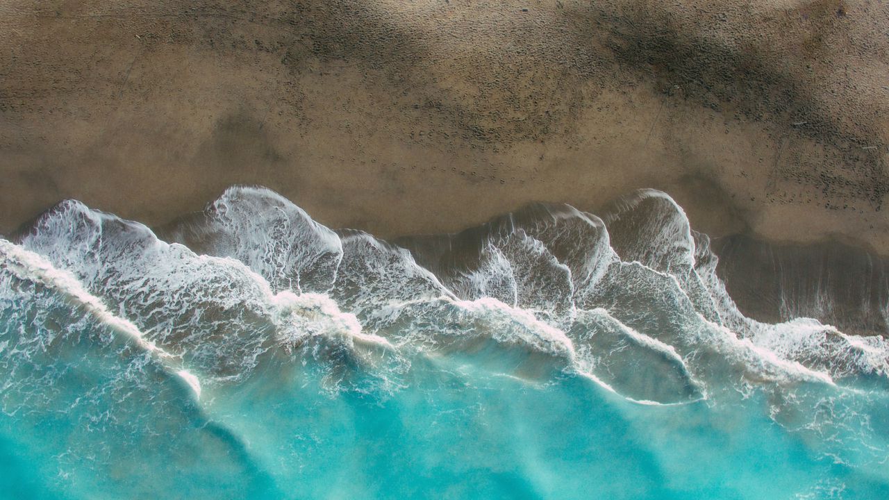 Wallpaper beach, waves, ocean, coast, aerial view hd, picture, image