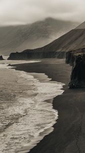 Preview wallpaper beach, waves, rocks, fog, sea