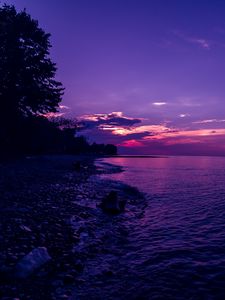 Preview wallpaper beach, waves, sunset, sky, evening