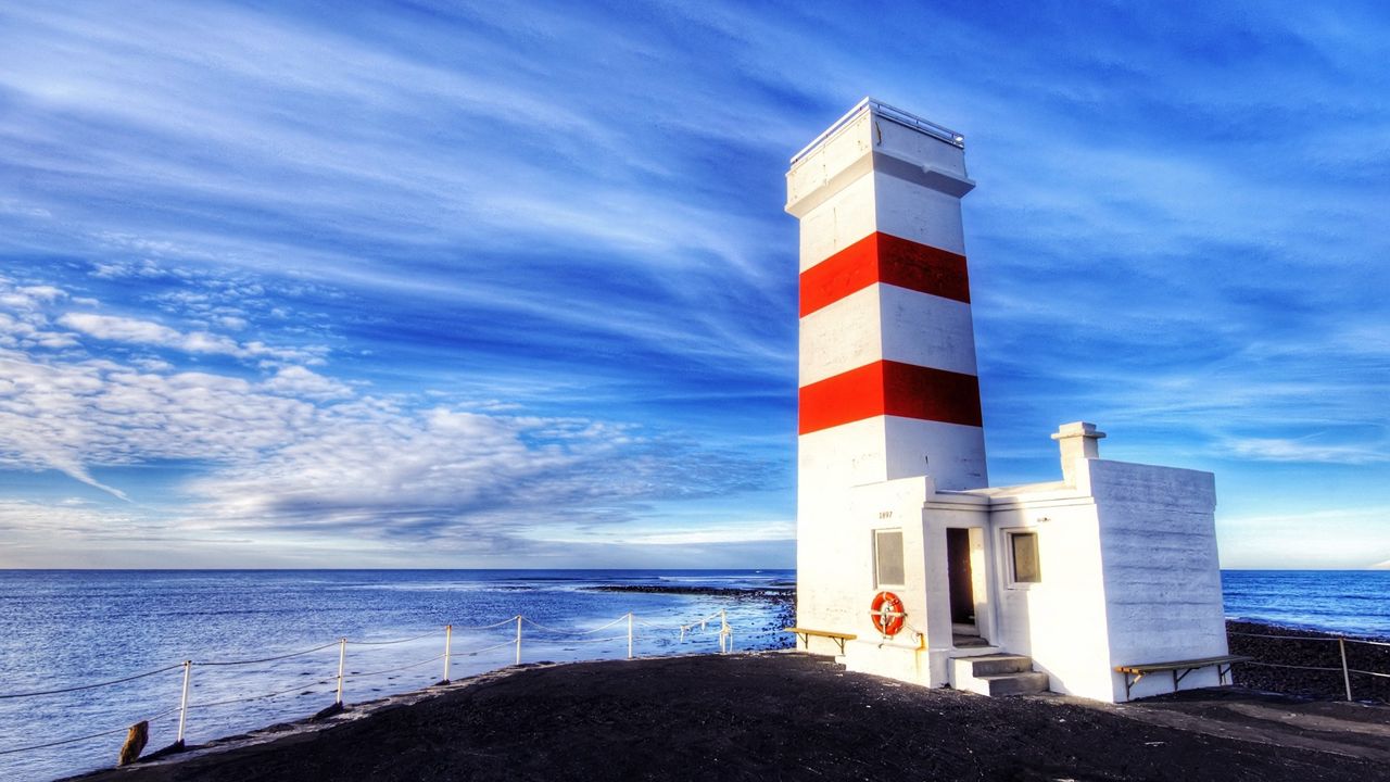 Wallpaper beacon, coast, white, red, strips