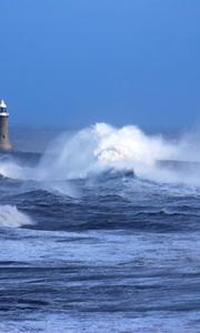 Preview wallpaper beacon, sea, ocean, storm, waves, blows, wind, bad weather