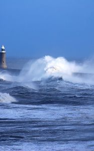 Preview wallpaper beacon, sea, ocean, storm, waves, blows, wind, bad weather