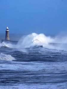 Preview wallpaper beacon, sea, ocean, storm, waves, blows, wind, bad weather