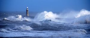 Preview wallpaper beacon, sea, ocean, storm, waves, blows, wind, bad weather