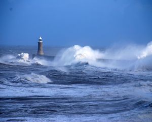 Preview wallpaper beacon, sea, ocean, storm, waves, blows, wind, bad weather