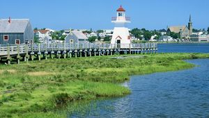 Preview wallpaper beacon, white, coast, vegetation