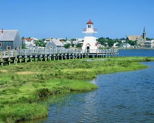 Preview wallpaper beacon, white, coast, vegetation