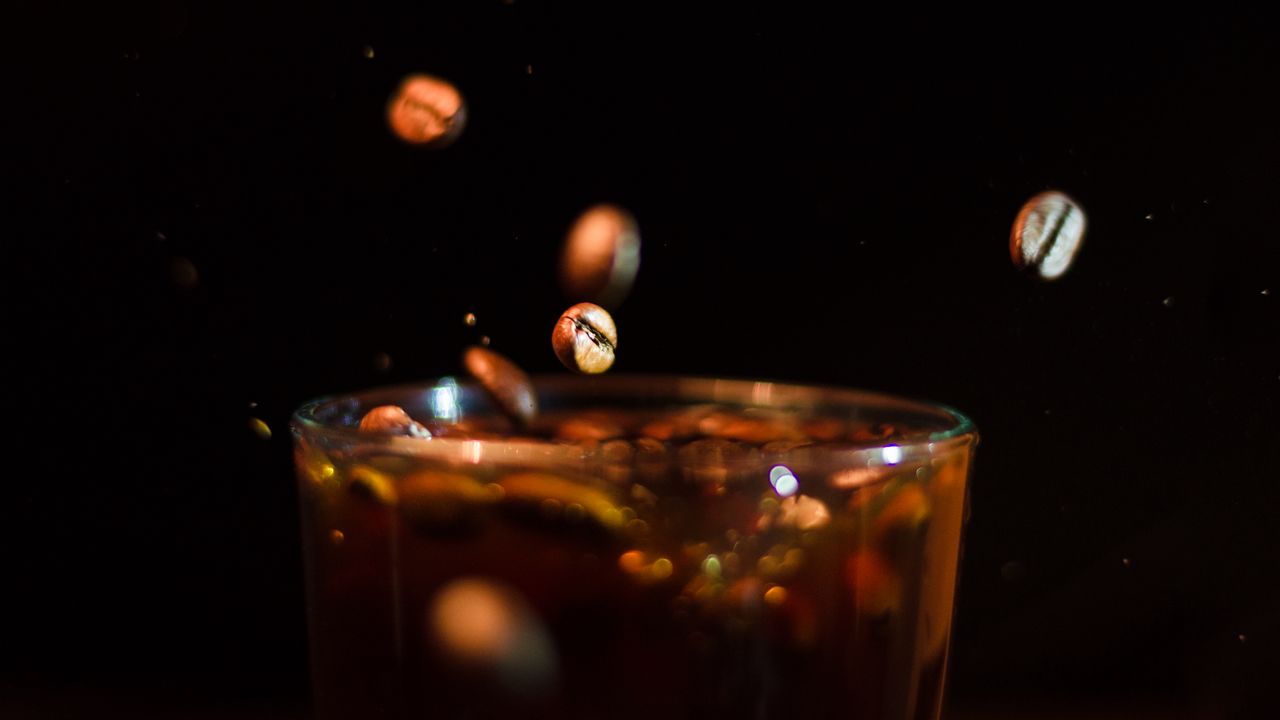 Wallpaper beans, coffee, glass, splashes hd, picture, image