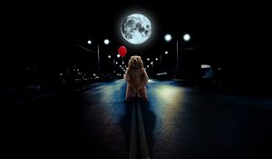 Preview wallpaper bear, balloon, full moon, road, photoshop