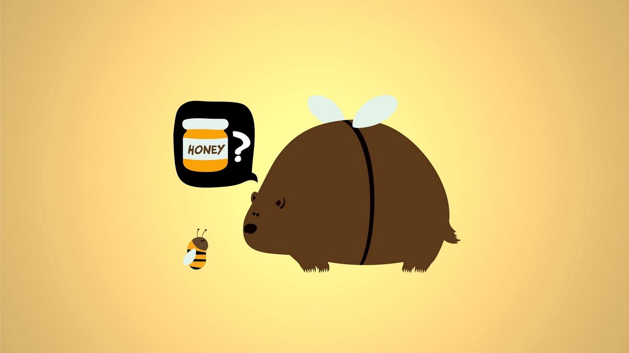 Wallpaper bear, bee, honey, absurdity, situation
