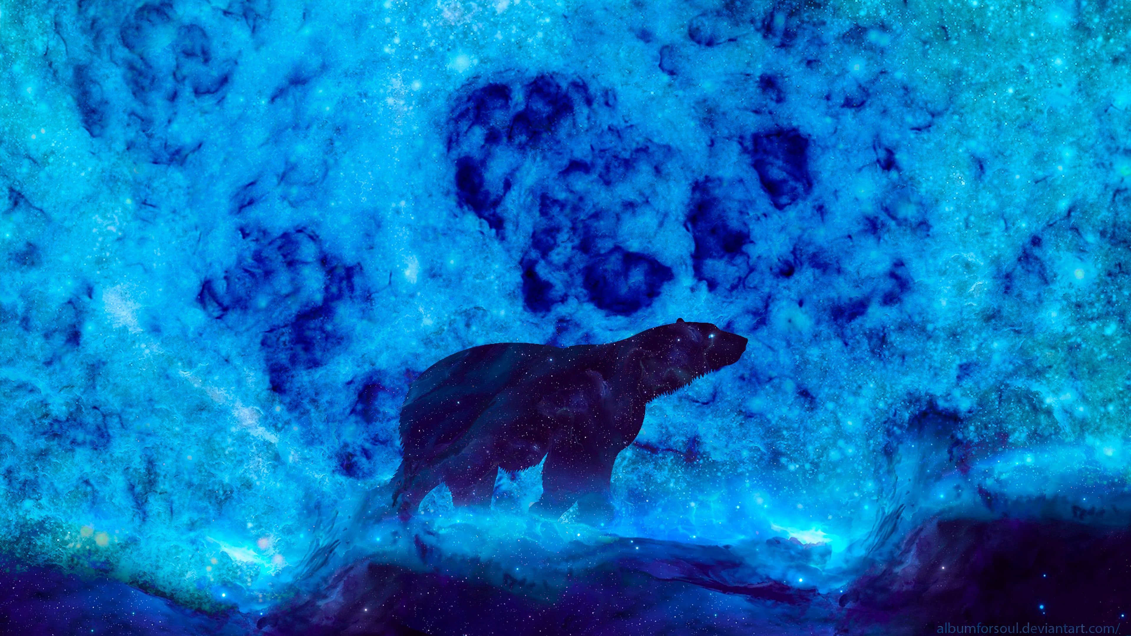 Download wallpaper 3840x2160 bear, art, glow, blue, northern hd background