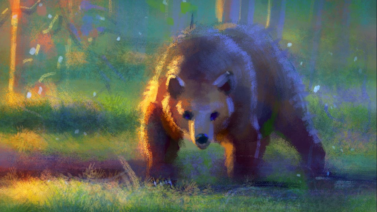Wallpaper bear, brown, reflection, water, art