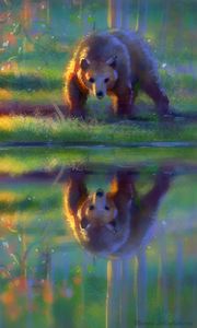 Preview wallpaper bear, brown, reflection, water, art