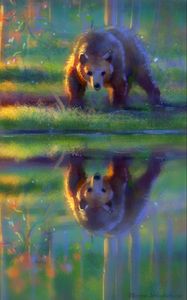 Preview wallpaper bear, brown, reflection, water, art