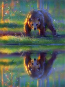 Preview wallpaper bear, brown, reflection, water, art