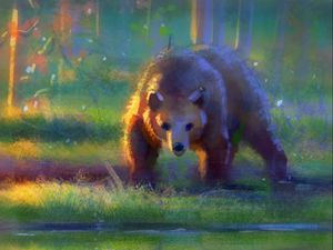 Preview wallpaper bear, brown, reflection, water, art