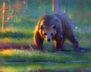 Preview wallpaper bear, brown, reflection, water, art