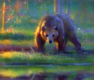 Preview wallpaper bear, brown, reflection, water, art