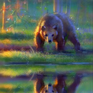 Preview wallpaper bear, brown, reflection, water, art