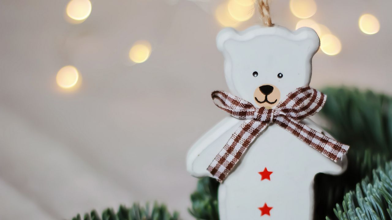 Wallpaper bear, decoration, branches, needles, new year, christmas, holidays