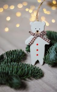 Preview wallpaper bear, decoration, branches, needles, new year, christmas, holidays