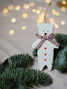 Preview wallpaper bear, decoration, branches, needles, new year, christmas, holidays