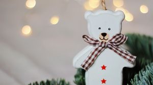 Preview wallpaper bear, decoration, branches, needles, new year, christmas, holidays