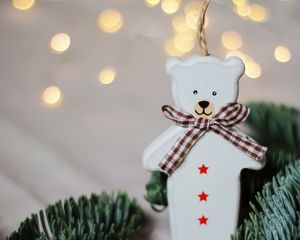 Preview wallpaper bear, decoration, branches, needles, new year, christmas, holidays