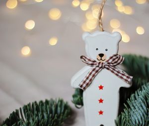Preview wallpaper bear, decoration, branches, needles, new year, christmas, holidays