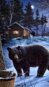 Preview wallpaper bear, forest, bears, house, family, walking, eating