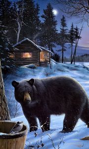 Preview wallpaper bear, forest, bears, house, family, walking, eating