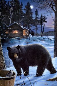 Preview wallpaper bear, forest, bears, house, family, walking, eating